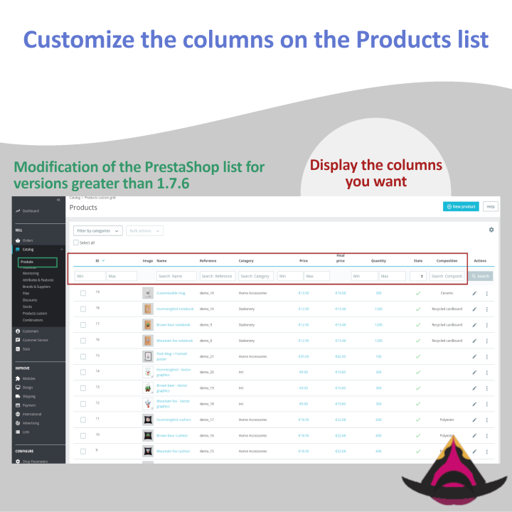 Personalizar las columnas de la lista de productos