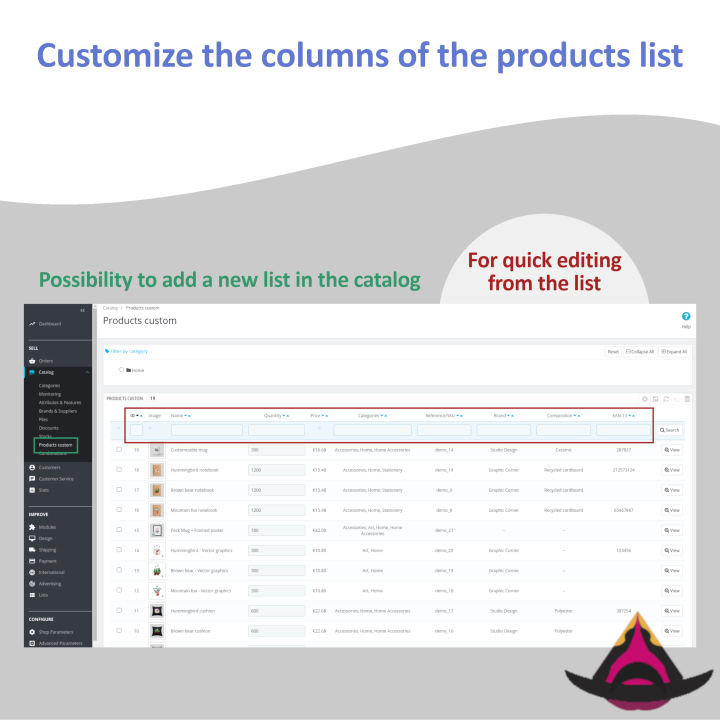 Modul Spalten der Produktliste anpassen für PrestaShop
