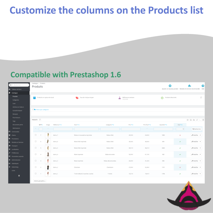 Customize the columns on the products list