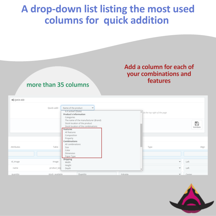 Customize the columns on the products list