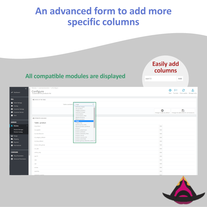 Customize the columns on the products list