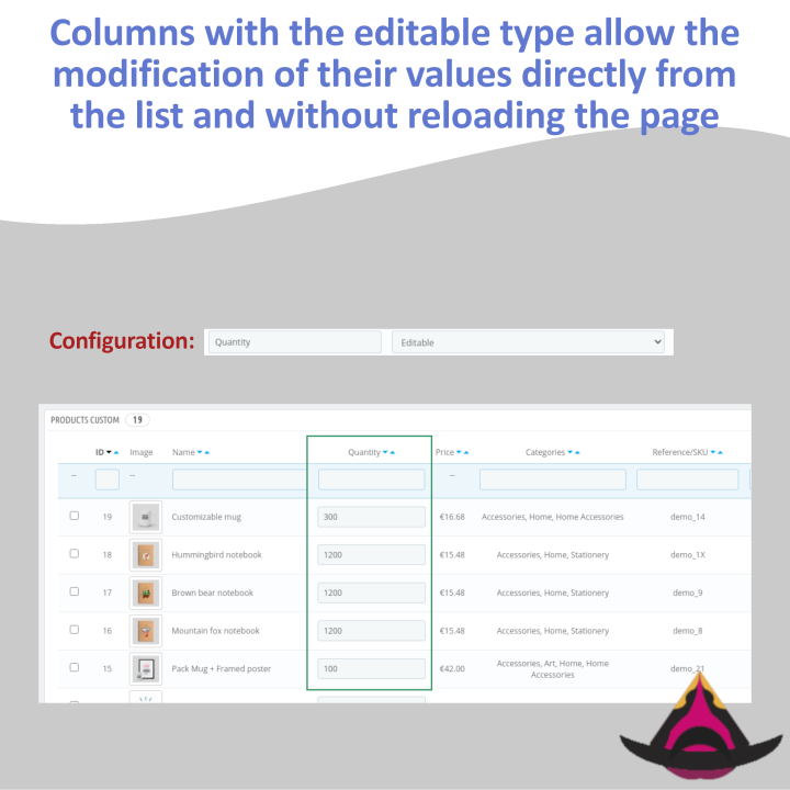 Customize the columns on the products list
