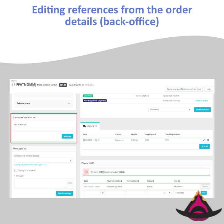 Référence client personnalisée sur les commandes