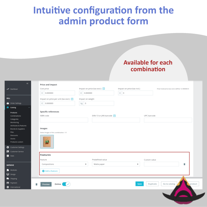 Features for the combinations